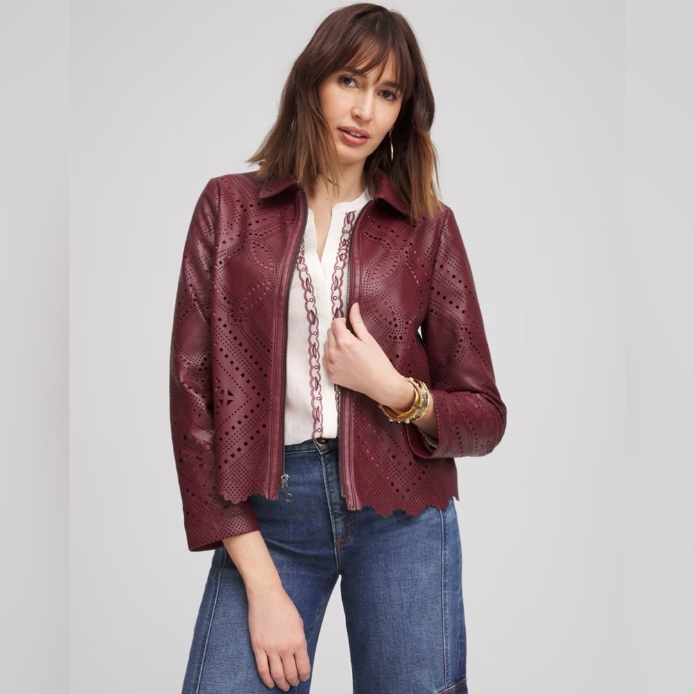 Chico’s Women's Burgundy Leather Jacket